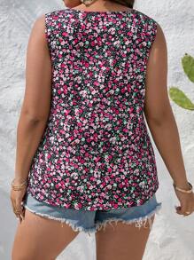 SHEIN LUNE 大碼碎花V領襯衫 - 玫紅色 - 查看 2