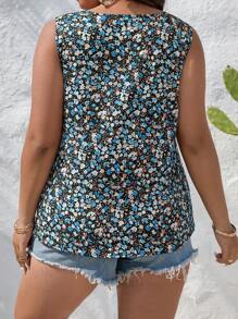 SHEIN LUNE 大碼碎花無袖襯衫 - 藍色 - 查看 2