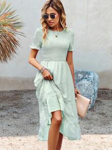 SHEIN VCAY 圓點打褶荷葉袖荷葉邊連衣裙 - 薄荷綠 - 查看 3