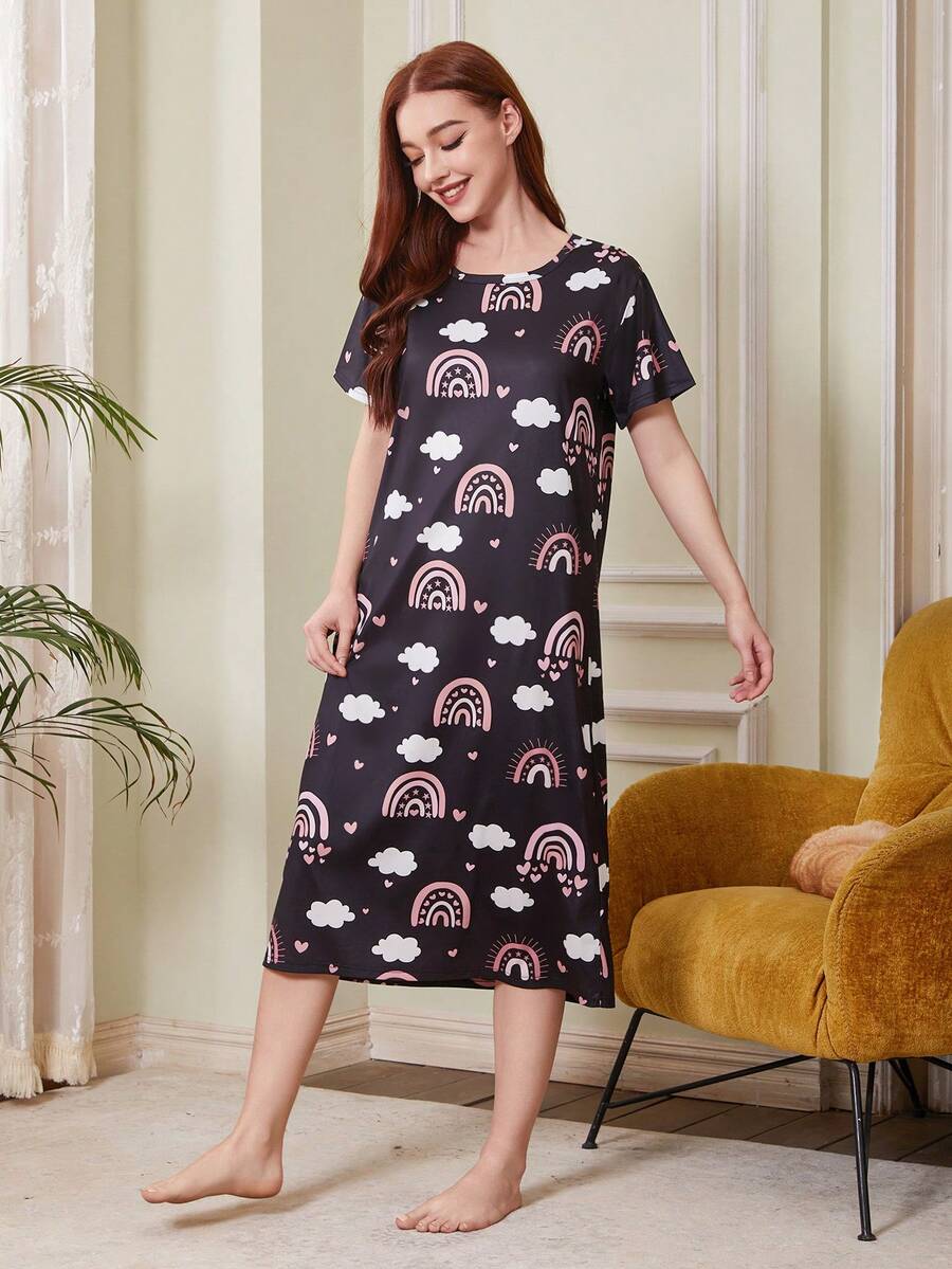 彩虹和雲朵圖案睡裙 - 彩色 - 查看 1