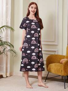 彩虹和雲朵圖案睡裙 - 彩色 - 查看 3