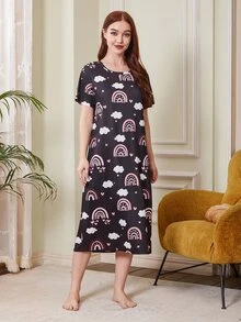 彩虹和雲朵圖案睡裙 - 彩色 - 查看 4