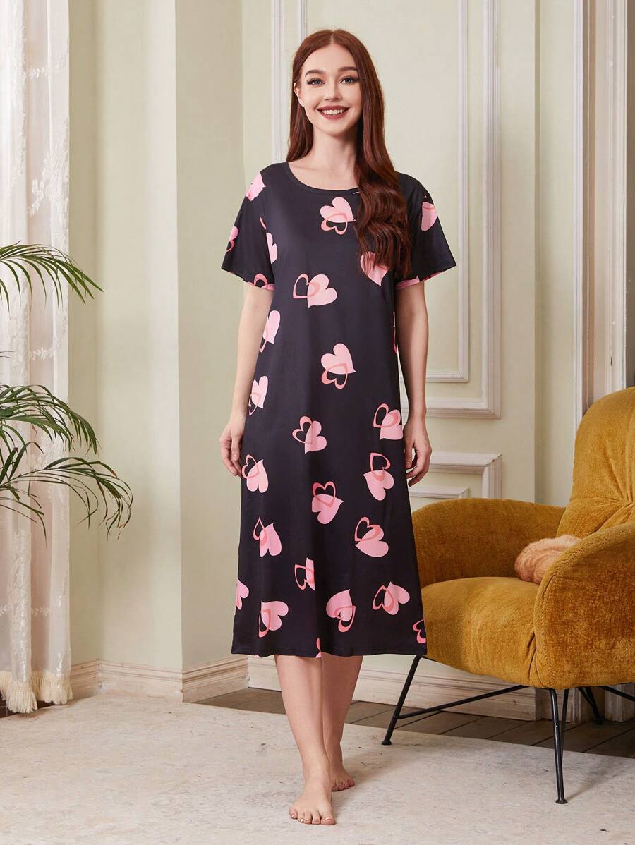 心形印花睡衣 - 黑色 - 查看 1