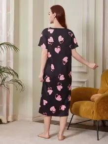 心形印花睡衣 - 黑色 - 查看 2