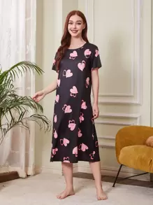 心形印花睡衣 - 黑色 - 查看 3