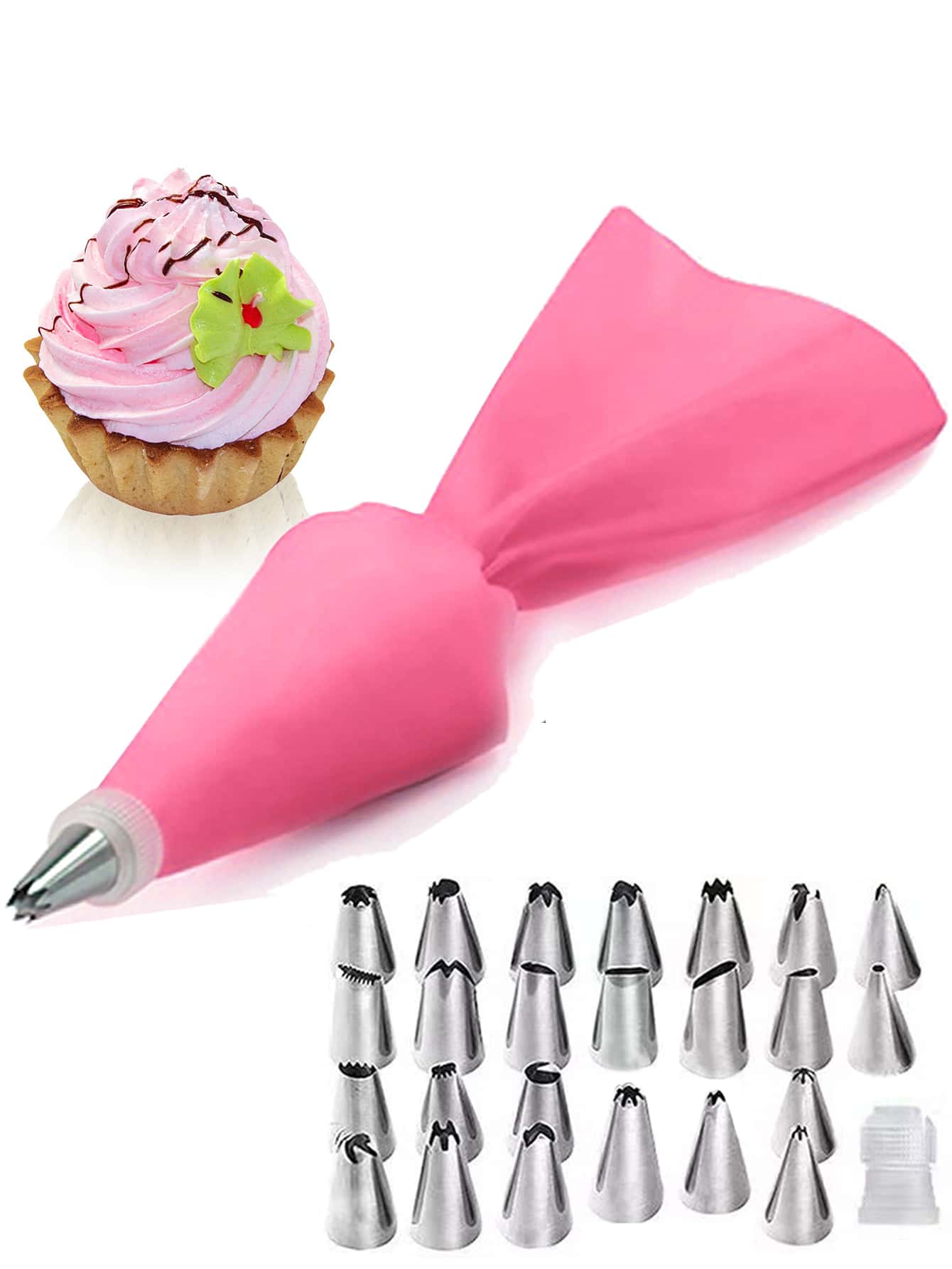 26pcs Piping Nozzle & Pastry Bag Set - Pink - View 1