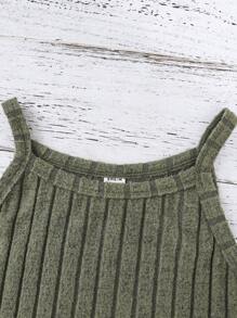 SHEIN Tank Tops & Camis Bé Gái Gân đan màu trơn Giải trí - xanh quân đội - Xem 3