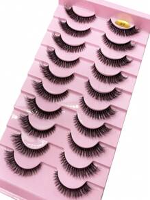 HBZGTLAD 新款10對自然纖長假睫毛假睫毛彩妝3D貂睫毛延長短睫毛貂睫毛適用於美妝 - 黑色 - 查看 1