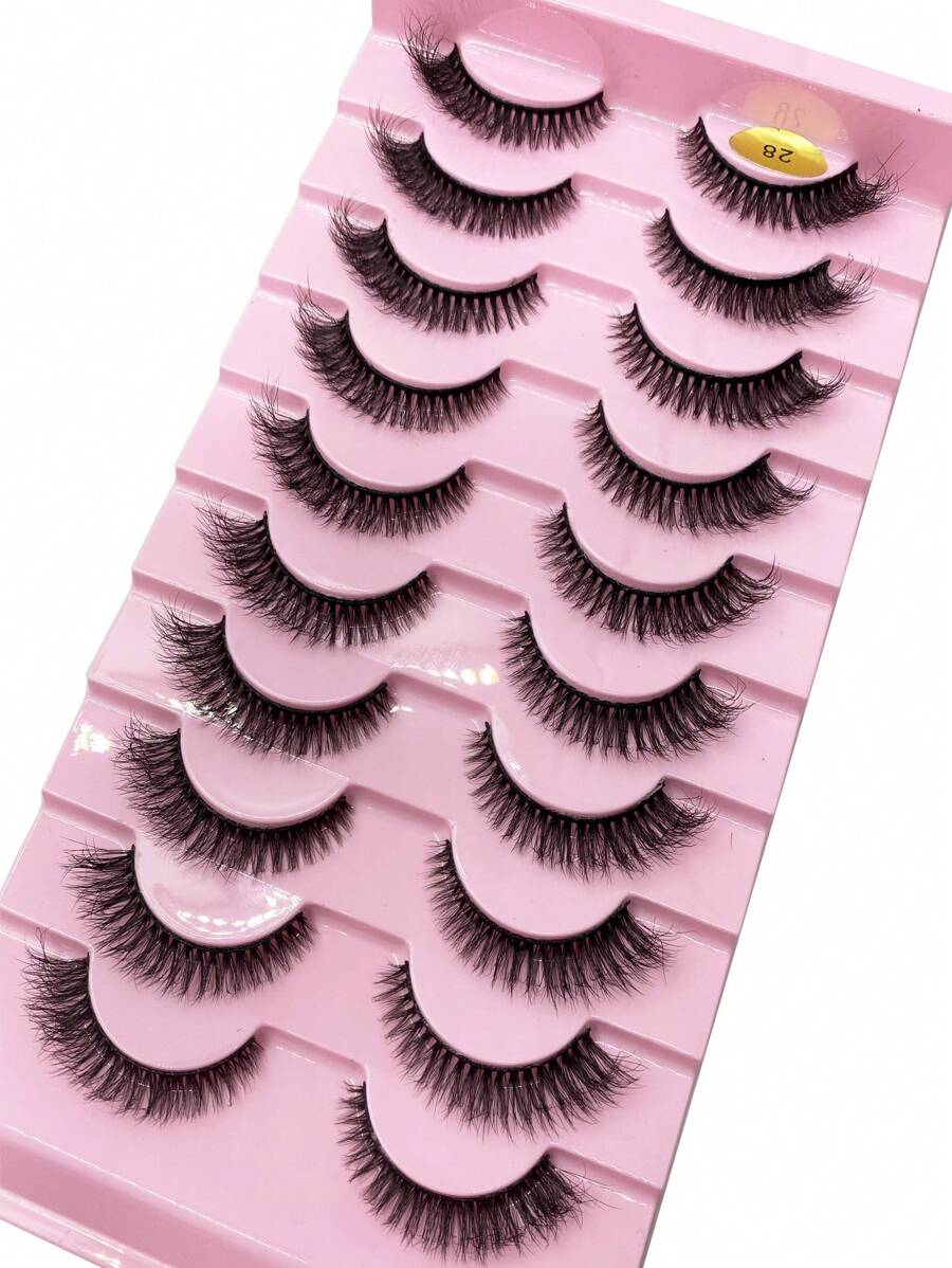 HBZGTLAD 新款10對自然纖長假睫毛假睫毛彩妝3D貂睫毛延長短睫毛貂睫毛適用於美妝 - 黑色 - 查看 1