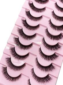 HBZGTLAD 新款10對自然纖長假睫毛假睫毛彩妝3D貂睫毛延長短睫毛貂睫毛適用於美妝 - 黑色 - 查看 2