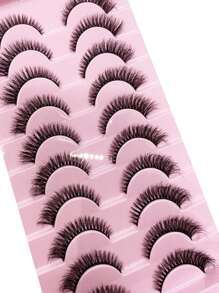 HBZGTLAD 新款10對自然纖長假睫毛假睫毛彩妝3D貂睫毛延長短睫毛貂睫毛適用於美妝 - 黑色 - 查看 6