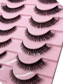 HBZGTLAD 新款10對自然纖長假睫毛假睫毛彩妝3D貂睫毛延長短睫毛貂睫毛適用於美妝 - 黑色 - 查看 9