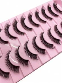 HBZGTLAD 新款10對自然纖長假睫毛假睫毛彩妝3D貂睫毛延長短睫毛貂睫毛適用於美妝 - 黑色 - 查看 10