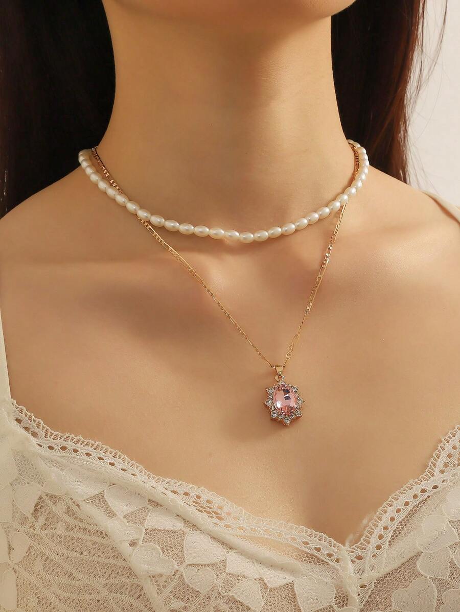 2 cái/bộ Vòng cổ đính cườm ngọc trai giả thanh lịch cho phụ nữ để trang trí hàng ngày - Nhiều màu - Xem 1