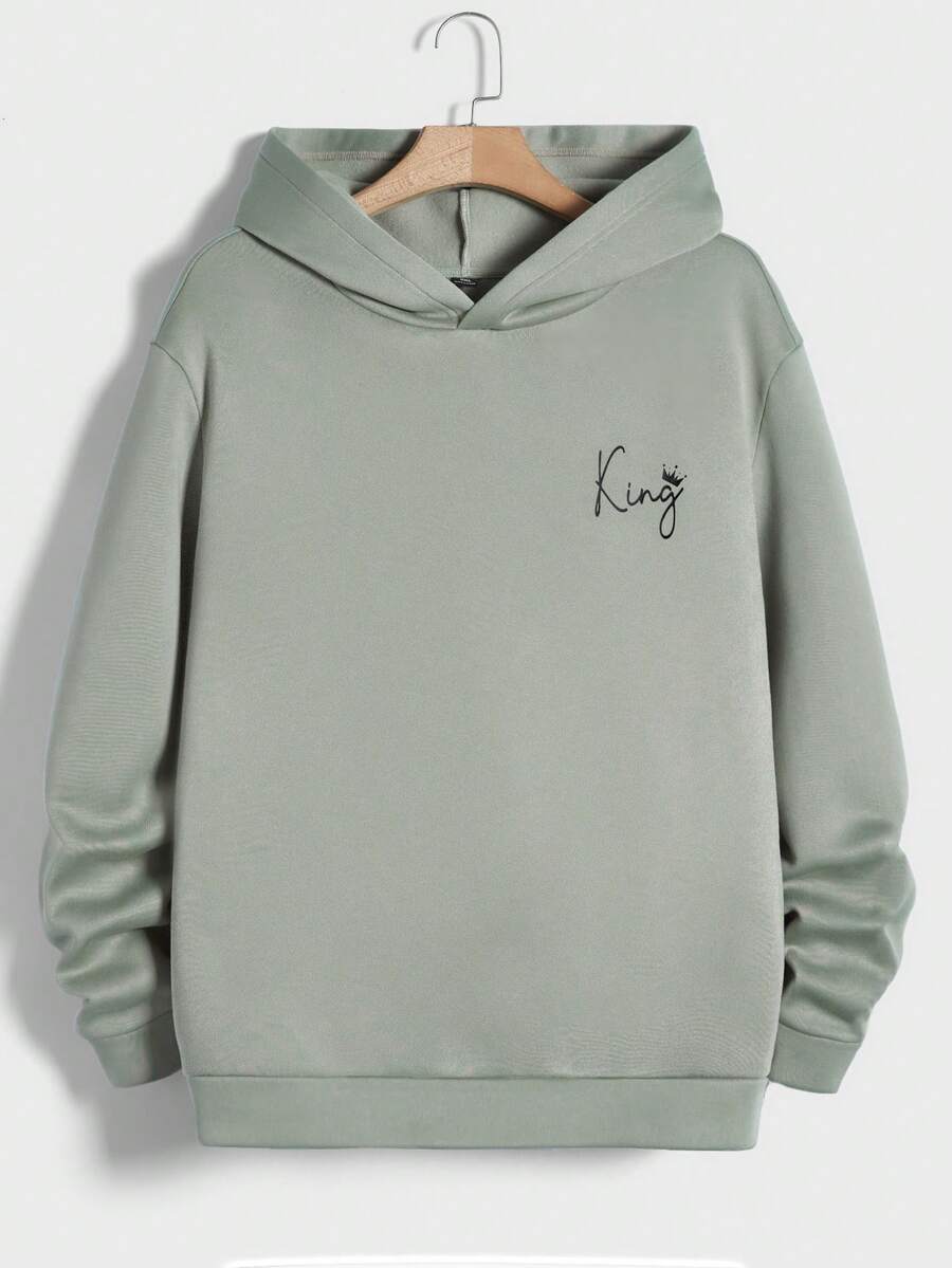 Manfinity Homme Men Plus Letter Graphic Hoodie - Mint Green - View 1