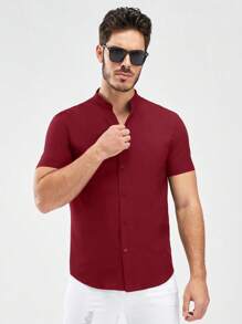 Manfinity VCAY Hombres Camisa unicolor con botón - Burdeos - Ver 5