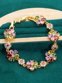 5入組/套方晶鋯石花朵裝飾首飾套裝 - 彩色 - 查看 3