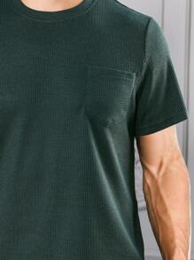 男士素色T恤和褲子睡衣套裝 - 墨綠色 - 查看 5