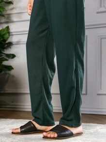 男士素色T恤和褲子睡衣套裝 - 墨綠色 - 查看 6