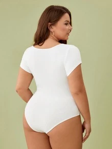 SHEIN BASICS Body Tipo Camiseta De Punto Acanalado Liso De Talla Grande - Blanco - Ver 2