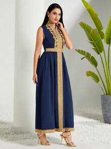 Modelyn 對比無袖腰帶覆蓋連身褲 - 藏蓝色 - 查看 3