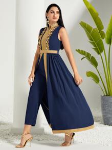 Modelyn 對比無袖腰帶覆蓋連身褲 - 藏蓝色 - 查看 4