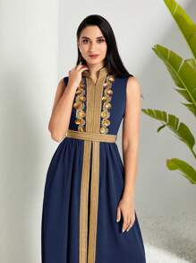 Modelyn 對比無袖腰帶覆蓋連身褲 - 藏蓝色 - 查看 5