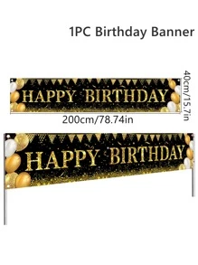 1入組黑金氣球風格生日聚酯橫幅，帶有“生日快樂”，照相亭背景布完美裝飾生日成人儀式派對，戶外圍欄裝飾，男孩和女孩生日家庭度假派對房間牆壁裝飾用品