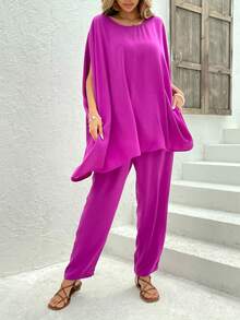 Split Sleeve Top & Pants - Hot Pink - View 7
