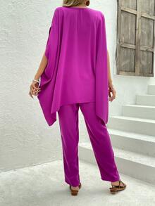 Split Sleeve Top & Pants - Hot Pink - View 2