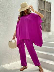 Split Sleeve Top & Pants - Hot Pink - View 3