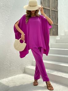 Split Sleeve Top & Pants - Hot Pink - View 5