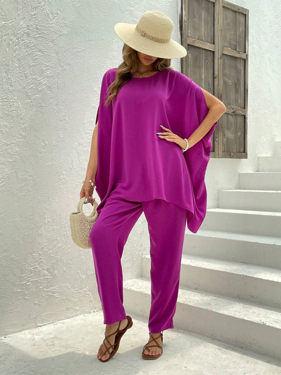 Split Sleeve Top & Pants - Hot Pink - View 1