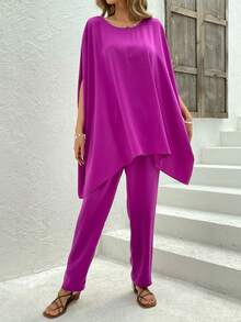 Split Sleeve Top & Pants - Hot Pink - View 6