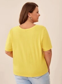SHEIN BASICS Plus  Solid Scoop Neck Tee - Yellow - View 2