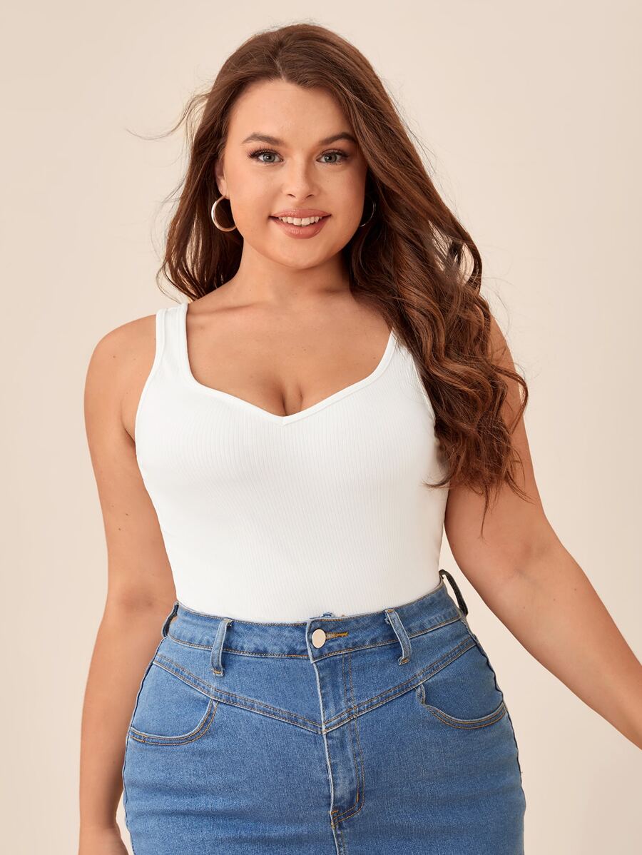 SHEIN BASICS Hơn Cổ Trái tim Áo ba lỗ - trắng - Xem 1