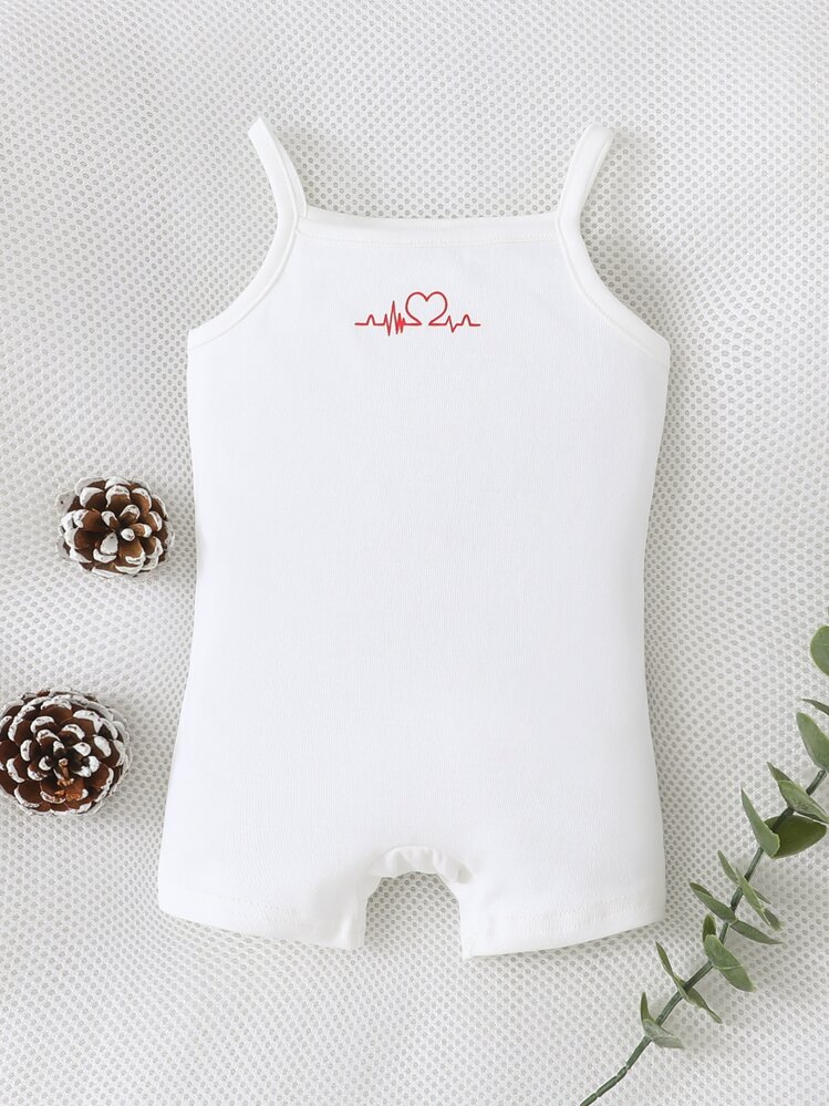 SHEIN Baby Heart Print Cami Romper - White - View 1