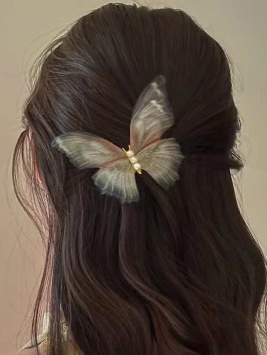 蝴蝶裝飾髮夾 - 彩色 - 查看 1