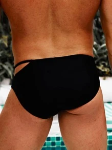 Manfinity Swimmode 男士度假海滩纯色露腰泳裤 - 黑色 - 查看 2