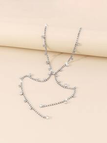 1件性感獨特長款鑽石簡約優雅流蘇項鍊女款 - 銀色 - 查看 5
