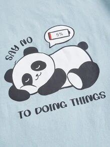 SHEIN Maternity Panda & Slogan Graphic Bodycon Dress - Baby Blue - View 3