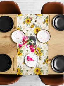 1 Piece Sunflower Gnome, Bee, Butterfly, Floral Simple Printed Linen Table Runner, Traditional Style Suitable For Daily Table Decoration Copyright Purchased - Multicolor - View 6