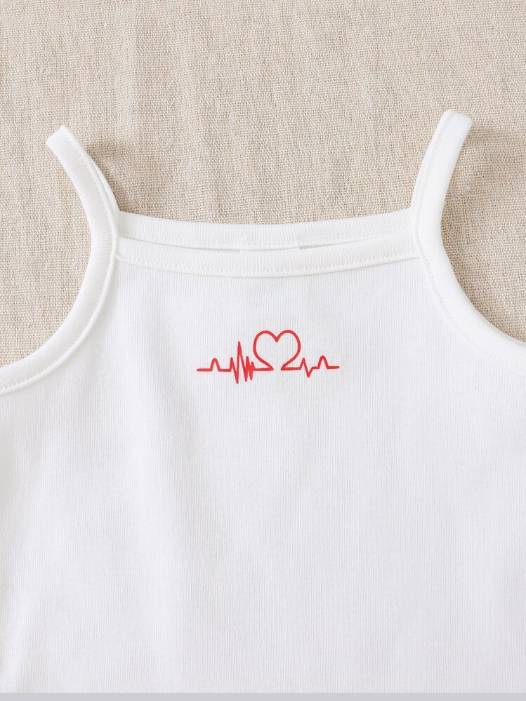 SHEIN Baby Heart Print Cami Romper - White - View 3