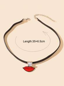 水鑽&唇部吊墜頸鏈 - 黑色 - 查看 4