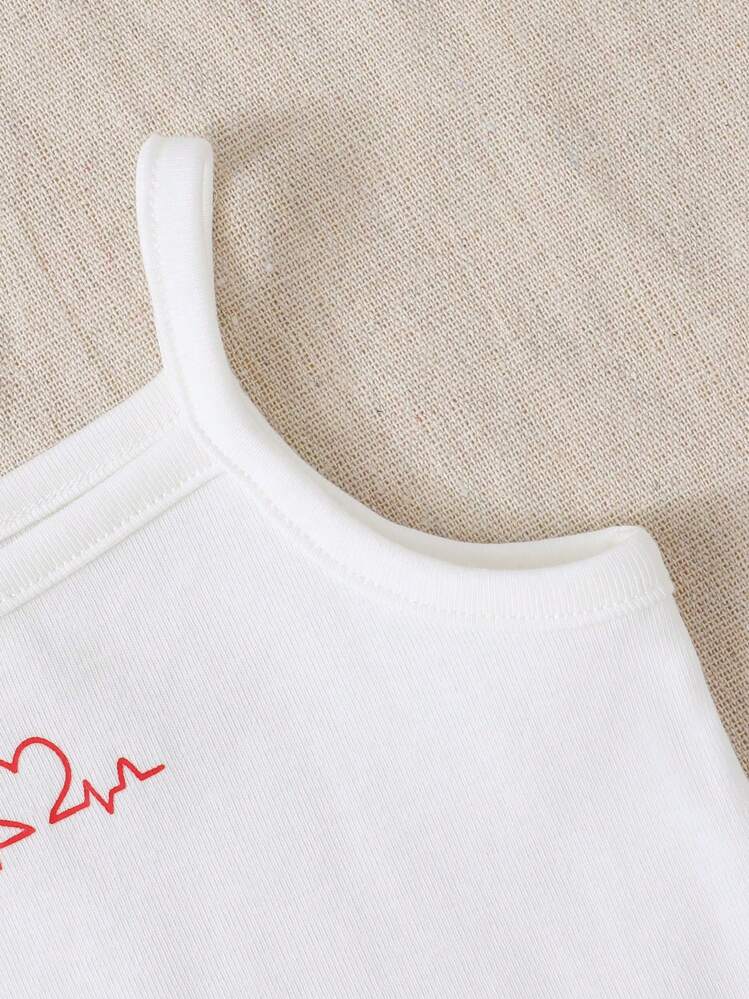 SHEIN Baby Heart Print Cami Romper - White - View 6