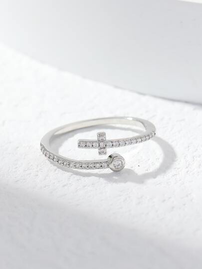 1개 구리 다이아몬드 입면 큐빅 지르코니아 십자가 및 하트 모양 반지 여성용, 일상 착용, 파티, 데이트, 발렌타인데이, 엄마, 어머니, 어머니날 선물