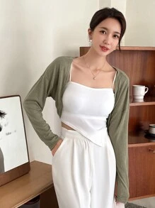 DAZY Cárdigan Corto Con Hombros Caídos Y Diseño Sólido - Verde - Ver 1