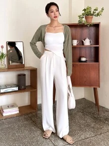 DAZY Cárdigan Corto Con Hombros Caídos Y Diseño Sólido - Verde - Ver 3