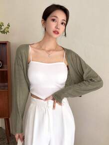 DAZY Cárdigan Corto Con Hombros Caídos Y Diseño Sólido - Verde - Ver 5