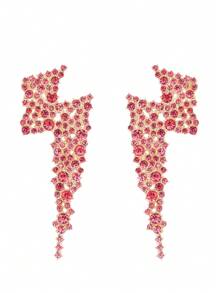 juran 1 Pair Rhinestone Lightning Bolt Design Earrings, Sparkling Jewelry Gift For Women, Suitable For Nightclub - Hot Pink - View 1
